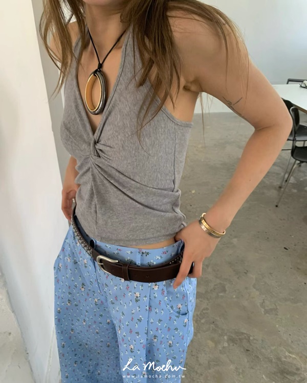 掛脖美背扭結棉質背心